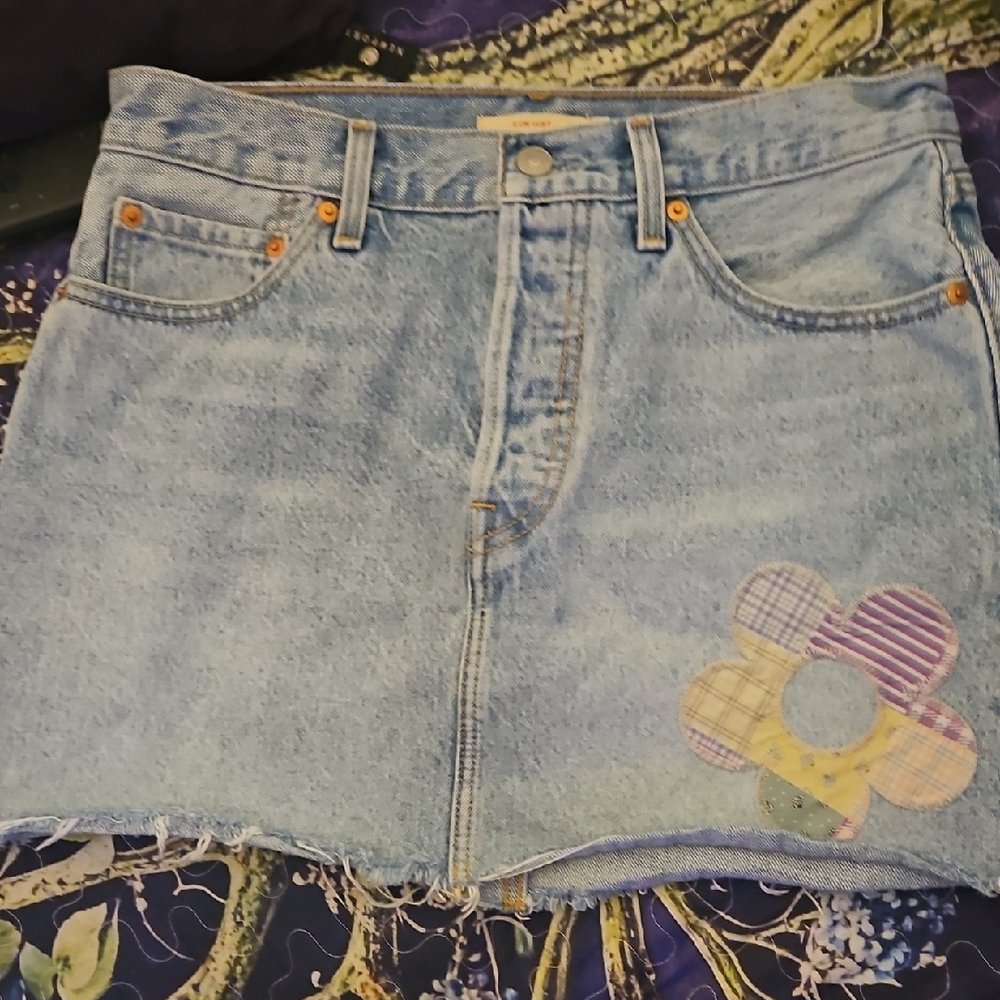 Levi's Light Blue Denim Mini Skirt with Patch Flower